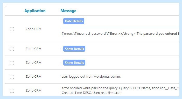 Error log improvements