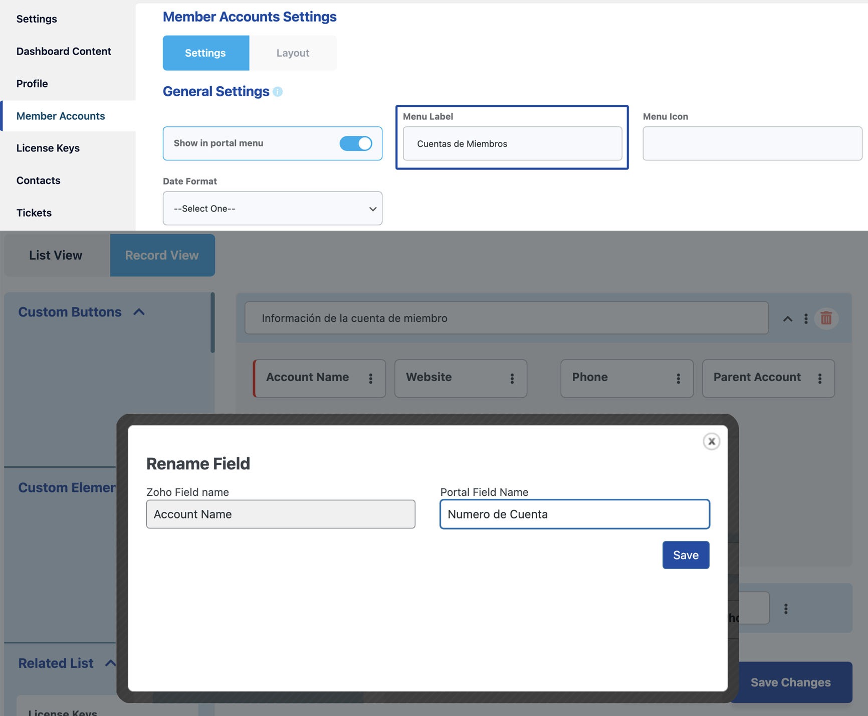 Customizing Menus and Fields in ZPortals