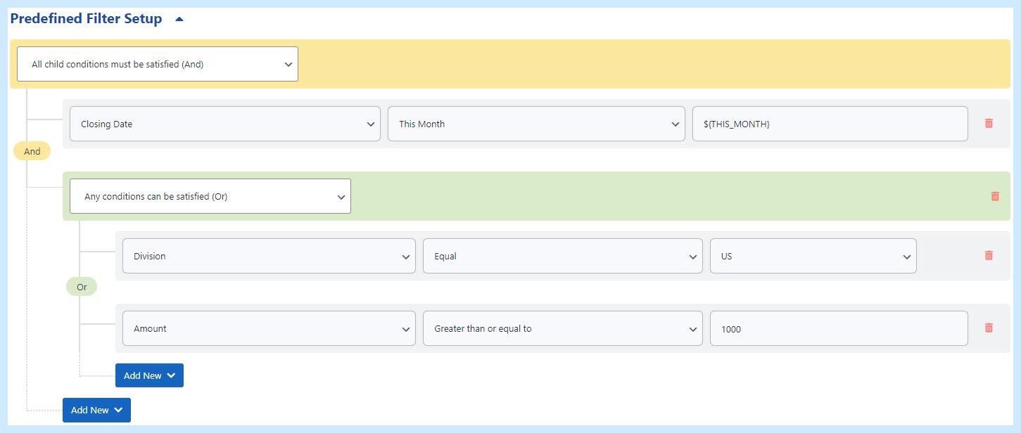 Predefined filters