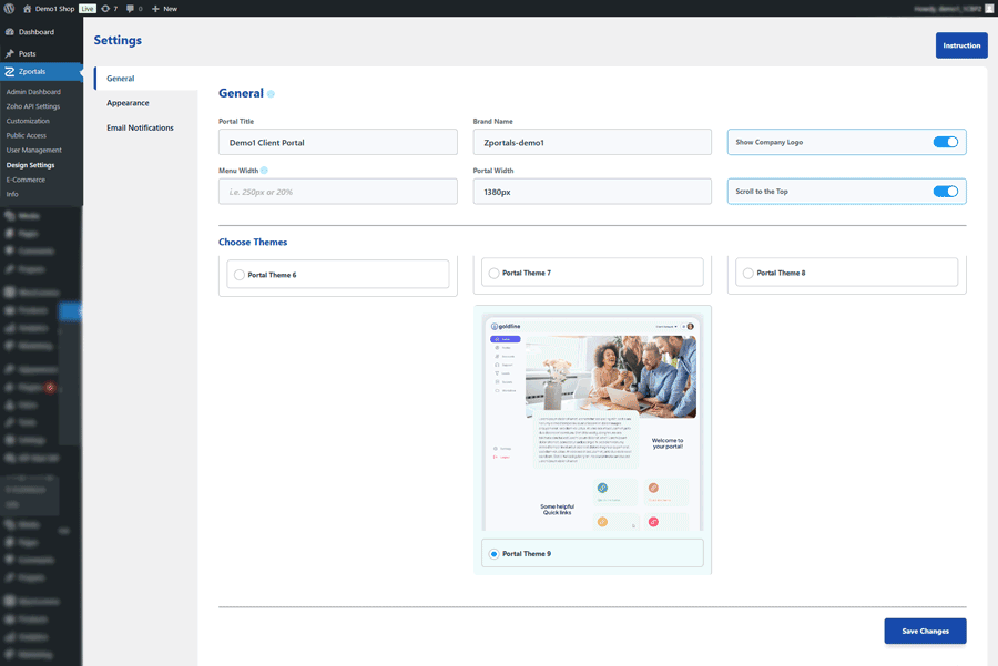 ZPortals design settings